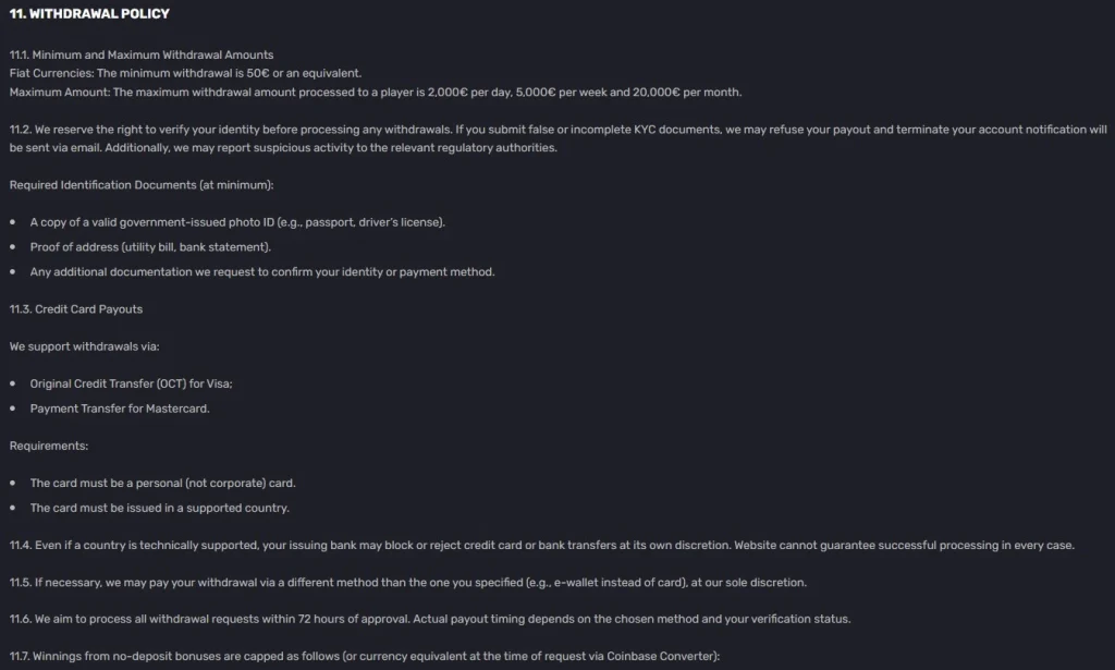 Official Voodoo Casino withdrawal terms