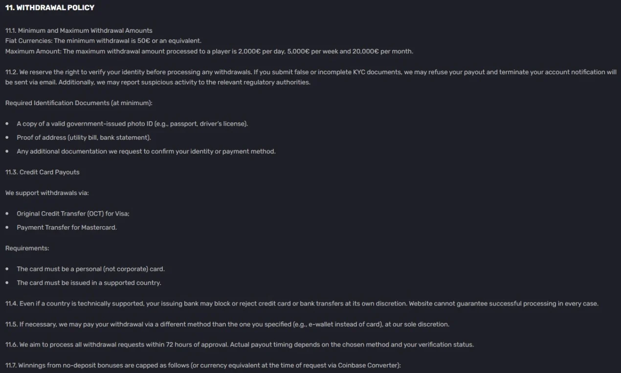 Official Voodoo Casino withdrawal terms